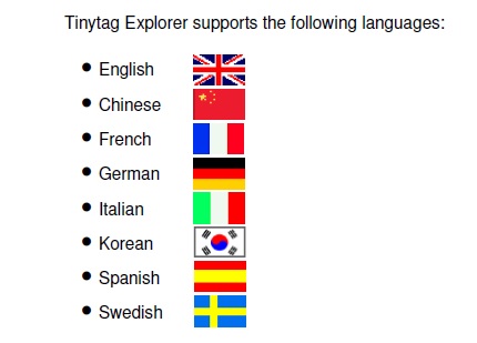 Tinytag Explorer Supported Languages