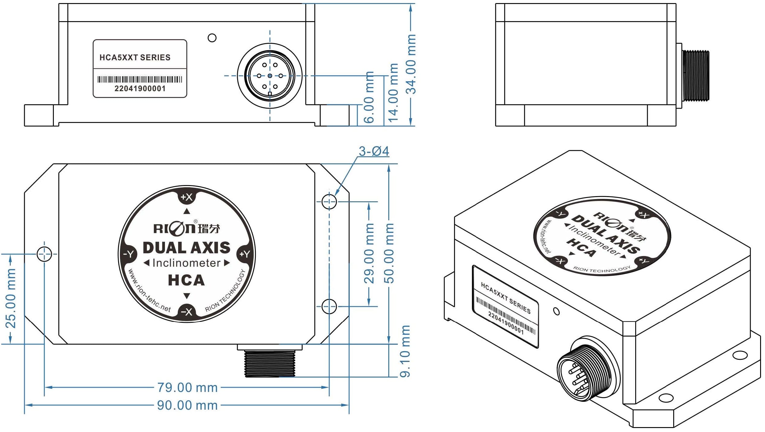 Omni Instruments Inclinometer HCA5xxT_Series_Inclinometer_Dimensional_Drawing - Omni Instruments