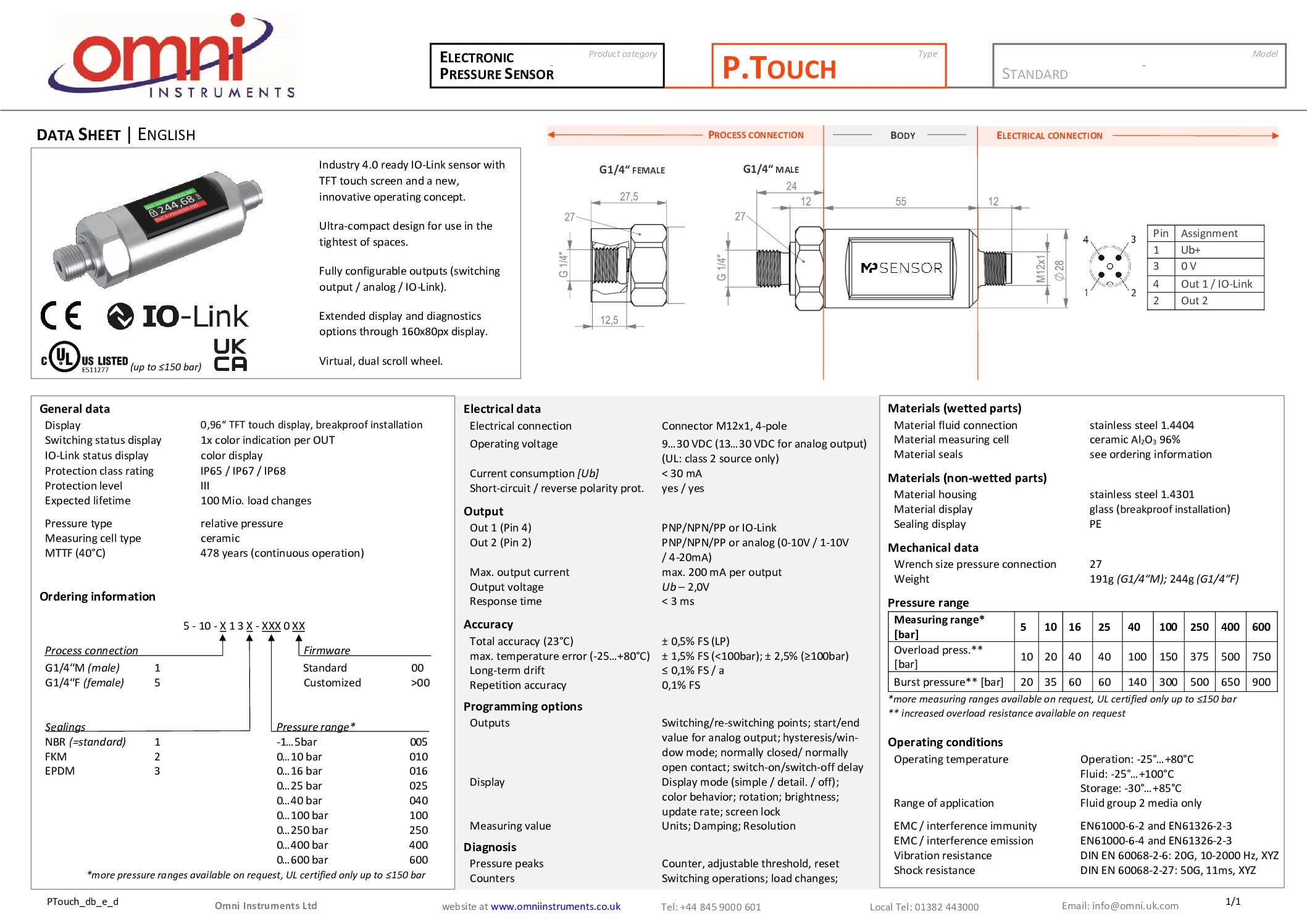 PTouch-Electronic-Pressure-Sensor-Datasheet-pdf - Omni Instruments